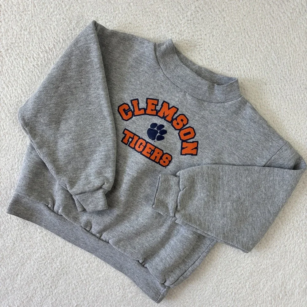 VINTAGE CLEMSON TIGERS Childrens Sweatshirt XL (6-7) Gray‎ Youth Boys Girls LS